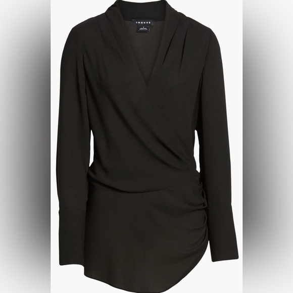 Trouvé Red Drape Front Ruched Blouse Long Sleeve V-Neck – Size Small - Picture 5 of 16